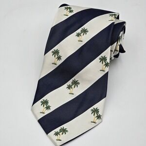 Maus & Hoffman 100% Silk Tie Italy Navy Cream Palm‎ Tree Stripe 60x4 Luxury
